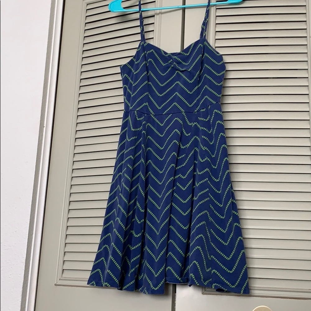 Blue Sundress with Green Chevron Pattern